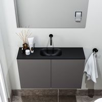 Zaro Polly toiletmeubel 80cm donkergrijs met zwarte wastafel zonder kraangat - thumbnail
