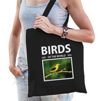 Katoenen tasje Wielewaal vogels zwart - birds of the world Wielewaal cadeau tas