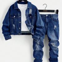 Tween Boys Ripped Distressed Denim Jacket and Jeans Set - Black Dark Wash / 8Y