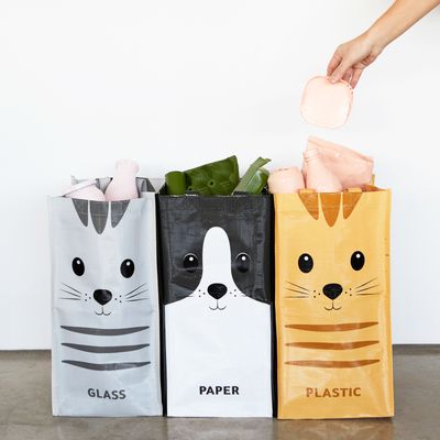 Afval recycletassen met kat (set van 3)