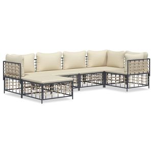 The Living Store Loungeset - Poly Rattan - Antraciet - 72x72x66 cm - Weerbestendig