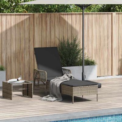 Ligbed met kussen 1-persoon Grijs 157 x 55 x 92cm poly rattan