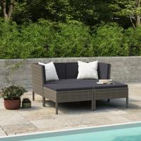 4-delige Loungeset met kussens poly rattan grijs