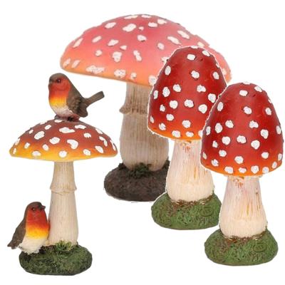 Decoratie Paddenstoelen Set - 4x - 13 cm, 15 cm en 16 cm - polyresin - herfst tuin decoratie