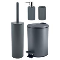 Spirella Badkamer accessoires set - WC-borstel/pedaalemmer/zeeppompje/beker - donkergrijs - Badkameraccessoireset - thumbnail