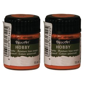 2x Oranje acrylverf/allesverf potje 15 ml hobby/knutselmateriaal