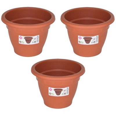 Set van 3x stuks terra cotta kleur ronde plantenpot/bloempot kunststof diameter 14 cm