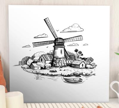 Canvas schilderij kinderen Zwart-wit dorpstekening
