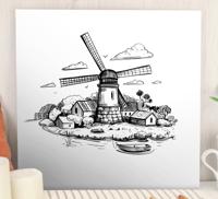 Canvas schilderij kinderen Zwart-wit dorpstekening