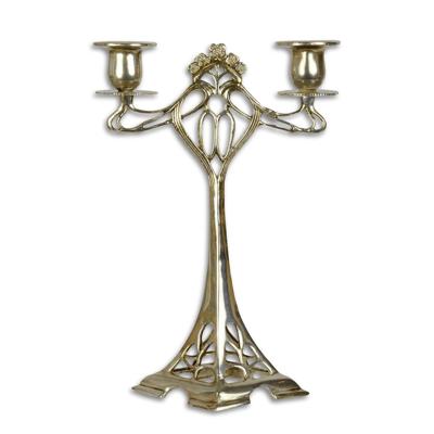 A TWO LIGHT BRONZE CANDELABRUM - SILVER PLATED