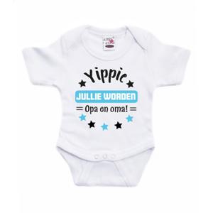 Baby rompertje - yippie jullie worden opa en oma - blauw - kraam cadeau