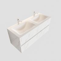 Badkamermeubel BWS Valencia Carrara Mat 120 cm Solid Surface Wastafel Rechthoekige Wasbak Dubbel (2 kraangaten, 4 lades)