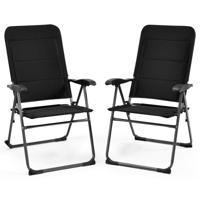 Set van 2 Inklapbare Terrasstoelen met Armleuningen 7-Standen Verstelbare Hoge Rugleuning Oxford Stoffen Tuinstoel Zwart