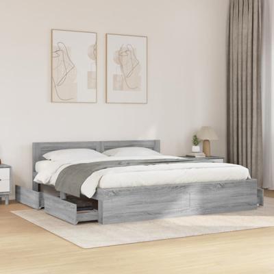 Bedframe met hoofdeinde bewerkt hout grijs sonoma 180x200 cm