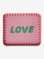 Klein rechthoekig metalen dienblad in de vorm van een wit HART met paarse strepen RICE rozen