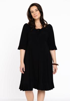 Yoek Jurk met wijde hals | Zwart | Maat 58/60