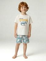 Set T-shirt + short jongens katoen ecru