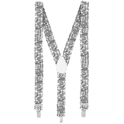 Carnaval verkleed bretels - glitters zilver - volwassenen/heren/dames