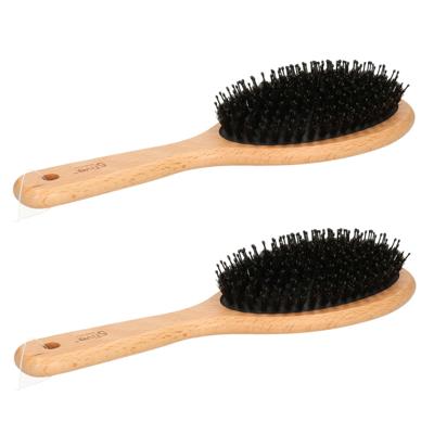 5Five Haarborstel ovaal - 2x - naturel - kunststof/hout en varkenshaar - 24,5 cm