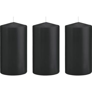 3x Kaarsen zwart 8 x 15 cm 69 branduren sfeerkaarsen   -