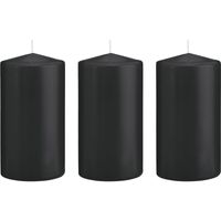 3x Kaarsen zwart 8 x 15 cm 69 branduren sfeerkaarsen   - - thumbnail