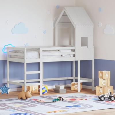 Halfhoogslaper met ladder en bedhuis grenenhout wit 80x200 cm