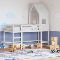 Halfhoogslaper met ladder en bedhuis grenenhout wit 80x200 cm