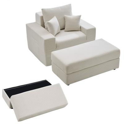 VEVOR Chaise Longue 1115 mm, modulaire bank voor de lounge zonder steunpoten, extra grote corduroy leesstoel met kussens, armleuningen en diepe zitting, loungestoel voor woonkamer en slaapkamer, beige