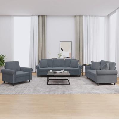 3-delige Loungeset met kussens fluweel donkergrijs