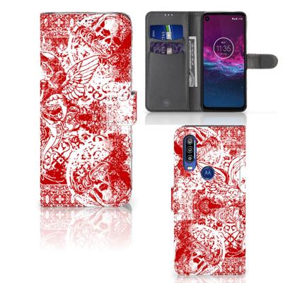 Telefoonhoesje met Naam Motorola One Action Angel Skull Rood