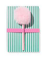 HEMA Notitieboekje groen-roze gestreept + roze pen