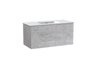 Linie Lado zwevend badmeubel 100 x 46 cm beton donkergrijs met Baro enkele wastafel in mat witte porselein 1 lade