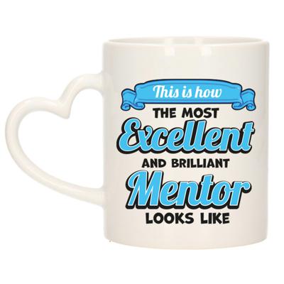 Cadeau koffie/thee mok - excellent leraar/mentor - blauw - keramiek - 300 ml