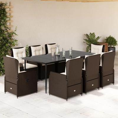 9-delige Tuinset met kussens poly rattan bruin