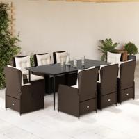 9-delige Tuinset met kussens poly rattan bruin