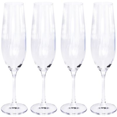4x Champagneglazen/flutes 26 cl/260 ml van kristalglas