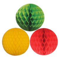 Kerstversiering set van 6x papieren kerstballen 10 cm groen goudgeel en rood - thumbnail