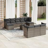 11-delige Loungeset met kussens poly rattan grijs