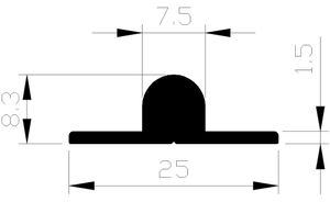 Schuifdeurrail alu brute 25x7.5x8.3mm