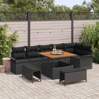 Tuinbankenset met kussen 9 pcs Zwart poly rattan