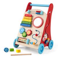Houten Loopwagen voor Kinderen 3+ Duwwagen met Handvat Opbergruimte Wielen Leerzame Loopwagen Montessori Zit-Sta Loopspeelgoed