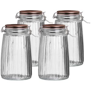 Voorraadpot/bewaarpot - 4x - 1,8L - glas - met beugelsluiting - koperen deksel