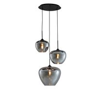 Hanglamp Mayson glas smoke - mat zwart rond