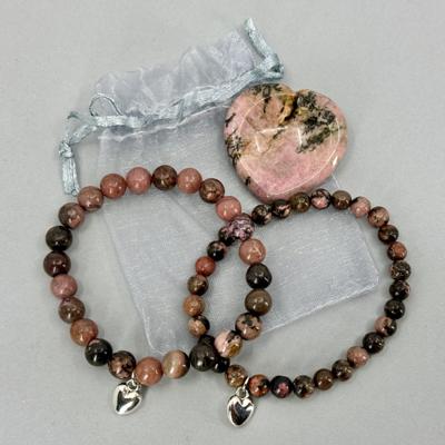 2 Rhodoniet Armbanden met Hartje Edelsteen