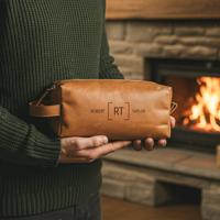 Leren toilettas met naam - Bruin