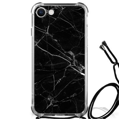 iPhone SE 2022 | 2020 | 8 | 7 Anti-Shock Hoesje Marmer Zwart - Origineel Cadeau Vader
