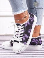 Purple Butterfly Pattern Casual Lace-Up Canvas Shoes - thumbnail