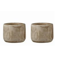 Mica Decorations Bloempot - 2x - hout - voor binnen en buiten - D19 cm - Plantenbak
