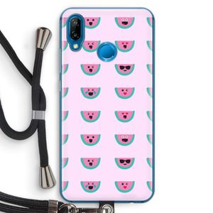 Smiley watermeloenprint: Huawei P20 Lite Transparant Hoesje met koord