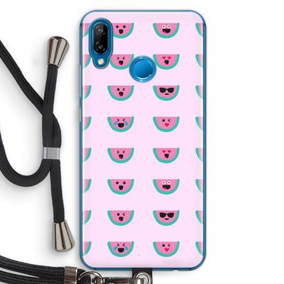 Smiley watermeloenprint: Huawei P20 Lite Transparant Hoesje met koord